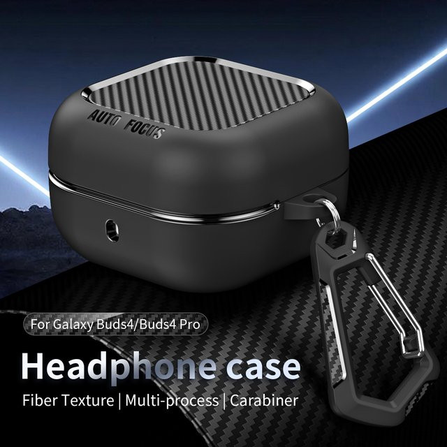 Stoßfeste Schutzhülle aus Kohlefaser für Samsung Galaxy Buds 4 und Buds 4 Pro inklusive Schlüsselanhänger in Schwarz - Bild 1