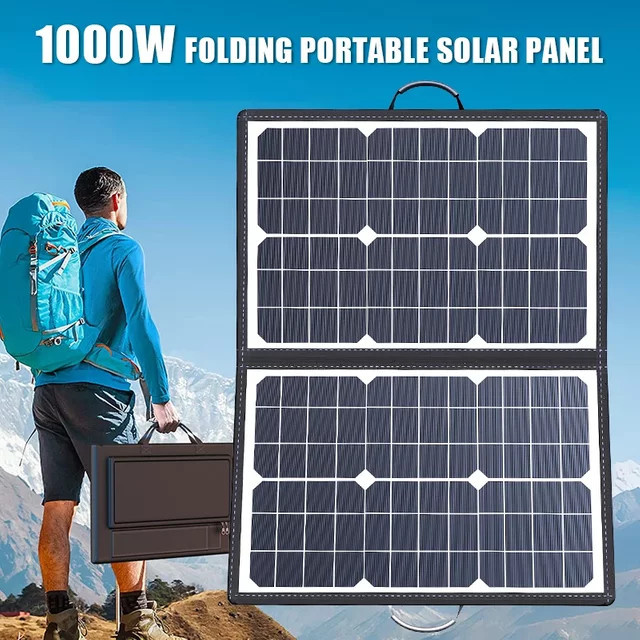 SNQP Faltbares Solarpanel-Set mit 18V Kraftwerk, tragbares Netzteil mit USB und DC für Camping, Wohnmobil und Boot, Schwarz - Bild 1