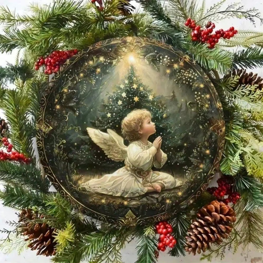 CIFBUY Vintage Gebetsengel Metallschild Weihnachts-Wanddekoration, B/H: 20,3 x 20,3 cm, Mehrfarbig - Bild 4