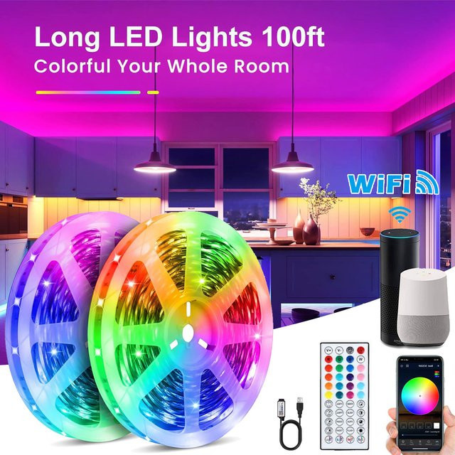 Leclstar RGB LED-Streifen mit USB-Anschluss, WLAN und Bluetooth, selbstklebend, Multicolor mit Fernbedienung und Controller - Bild 1