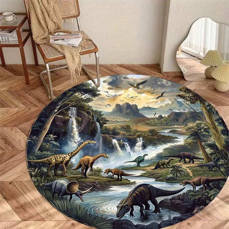 VIKAMA Rund Teppich mit 3D-Dinosaurier-Print, rutschfest, Mehrfarbig - Bild 4
