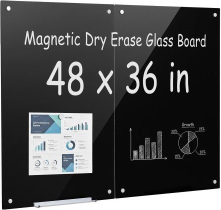VEVOR 2er Pack Magnetische Glas Whiteboards Schwarz, Wandmontage, Rahmenlos, Gehärtetes Glas, B: 90 cm, H: 60 cm - Bild 1