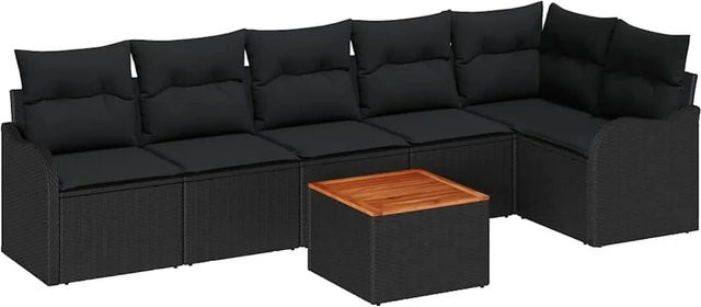 7-tlg. vidaXL Garten-Sofa-Set aus Polyrattan in Schwarz mit Polstern - Bild 1
