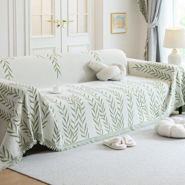 Yupartex Nordic Chenille Sofa Überwurf mit Trauerweiden-Print in Grau, B/B: 180 x 130 cm - Bild 1
