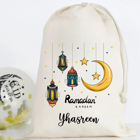 Personalisierte Ramadan Kareem Geschenktüte aus Baumwolle in Beige für Kinder und Familien