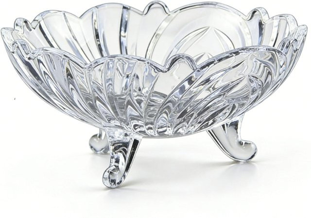 Dekorative Glas Obstschale mit Fuß von Fishine im nordischen Stil mit Wellenrand, Transparent, Durchmesser: 22 cm - Bild 1