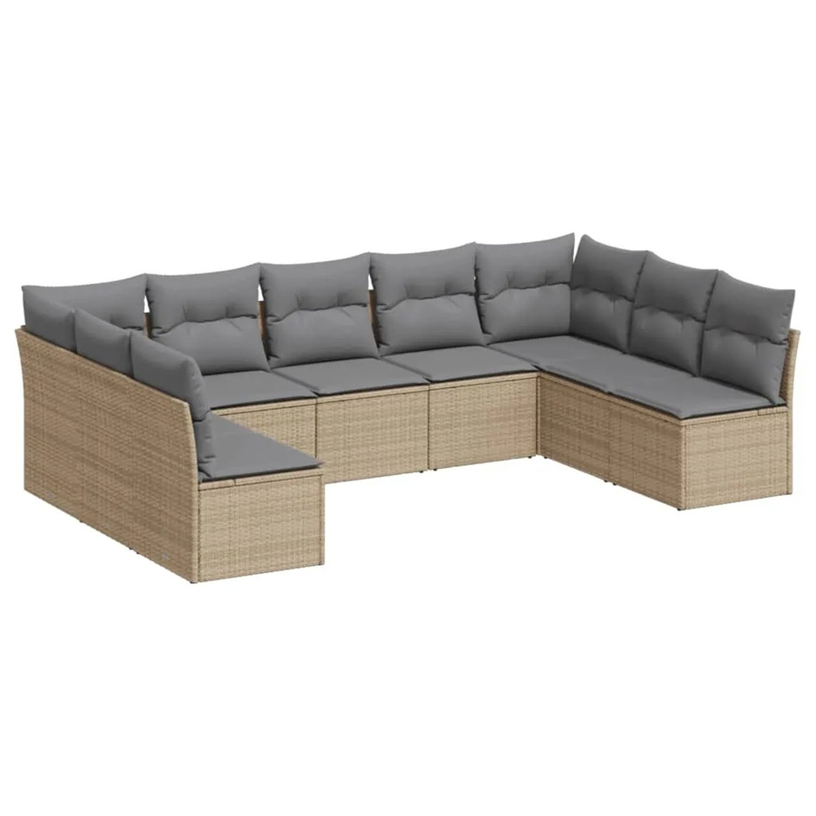 vidaXL 9-tlg Garten-Sofagarnitur aus Poly Rattan in Beige mit Kissen und L-Form - Bild 1
