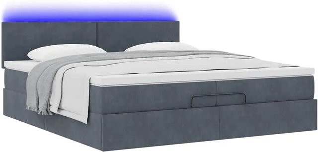 vidaXL Ottoman-Bett mit Matratzen in Dunkelgrau aus Samt mit LED-Beleuchtung und USB-Anschluss, B/T/H: 200 x 200 x 203 cm - Bild 1