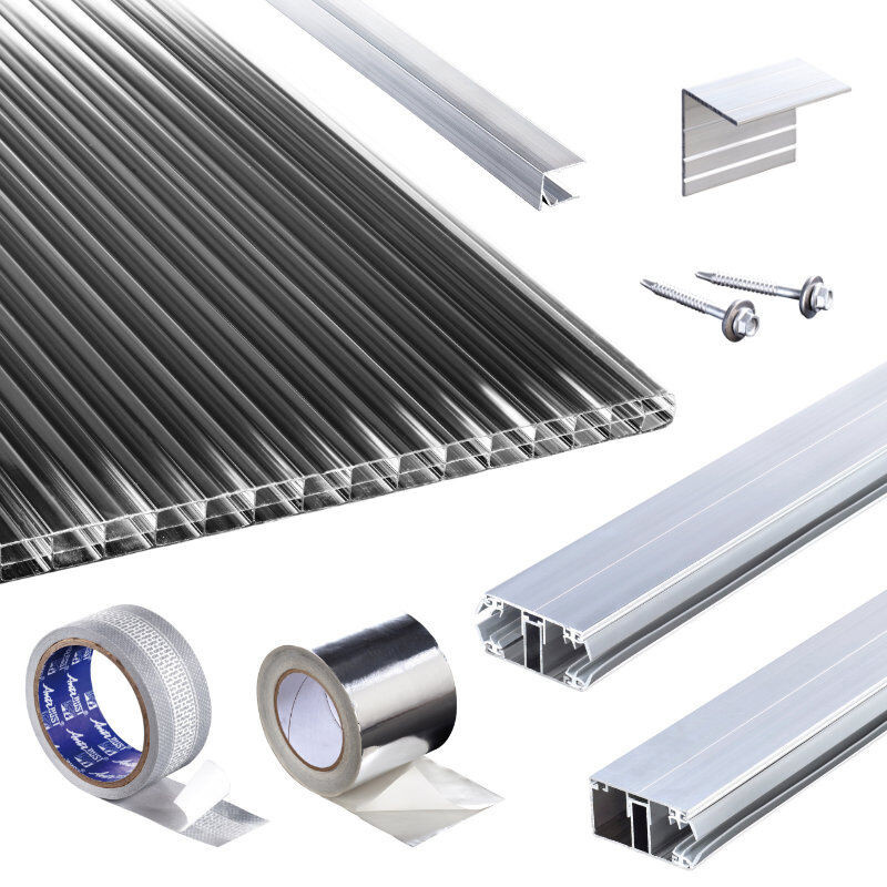 T&J Terrassendach-Set mit Polycarbonat Stegplatten Polyclear in Anthrazit und Transparent, 16 mm Stärke inklusive Komplettverlegeprofil - Bild 1