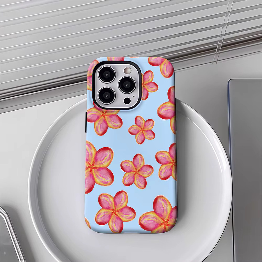 Handyhülle Tropical Pink – Yellow Blooms für iPhone 17 16 15 14 13 12 Pro Max Plus mit doppelschichtiger Rückseite in Pink und Gelb - Bild 4