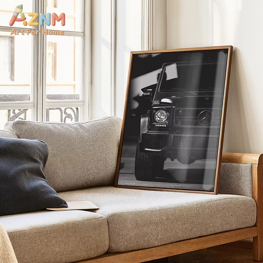 AZNM Mercedes-Benz G-Klasse Wandkunstdruck als minimalistisches Leinwandposter in Schwarz-Weiß - Bild 2