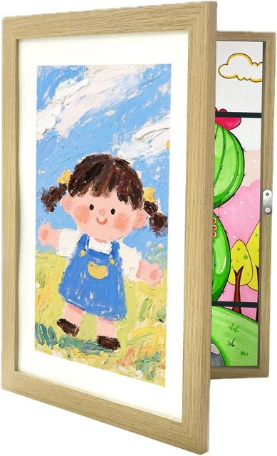 Relaxdays Kinderbilderrahmen A4 aus MDF und Acrylglas in Eiche Braun, Breite: 32 cm, Höhe: 25,5 cm - Bild 1