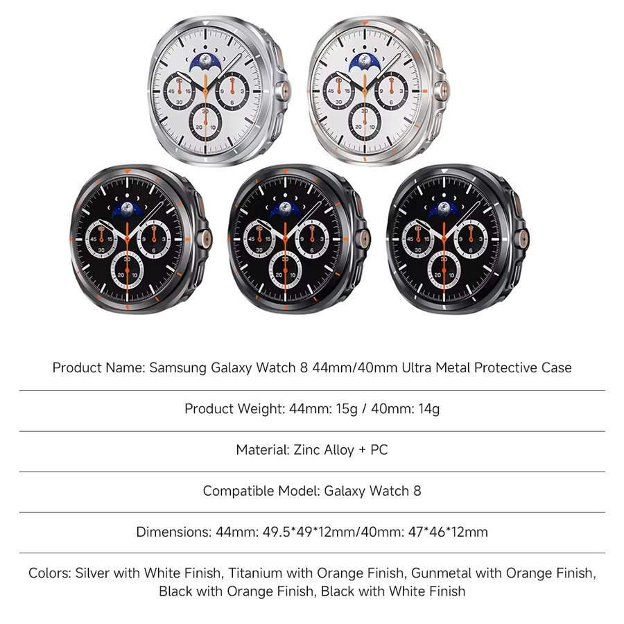 CAOWTAN Schutzhülle für Samsung Galaxy Watch 8, Metall, Black White - Bild 6