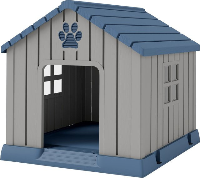 Aosom Hundehaus aus wetterfestem Kunststoff für mittelgroße Hunde mit erhöhtem Boden und Fenstern, Grau, B/T/H: 85 x 79 x 82 cm - Bild 1