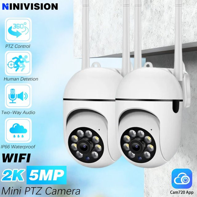 NINIVISION PTZ Sicherheitskamera mit Personenerkennung und Zwei-Wege-Audio, drahtlose Outdoor-Überwachungskamera in Weiß - Bild 1