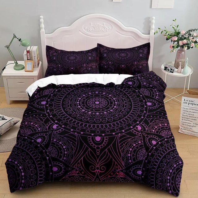 Bettwäsche-Set JMG Household Supplies mit böhmischem Mandala-Design in Lila, Material Mikrofaser/Polyester, B/H: 135 x 200 cm - Bild 1
