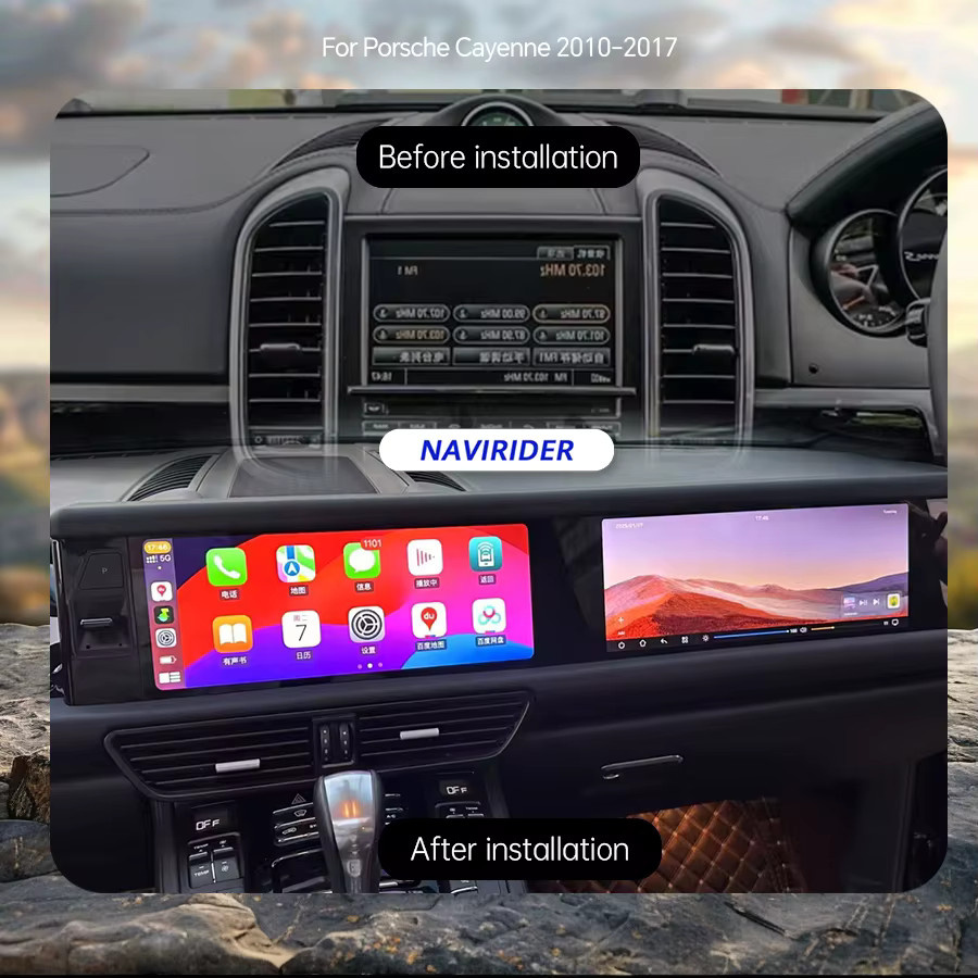NAVIRIDER Dual Screen Android 13 Multimedia Video Player mit Carplay und GPS für Porsche Cayenne 2010-2017, Schwarz, 12,3 Zoll + 12,3 Zoll - Bild 5