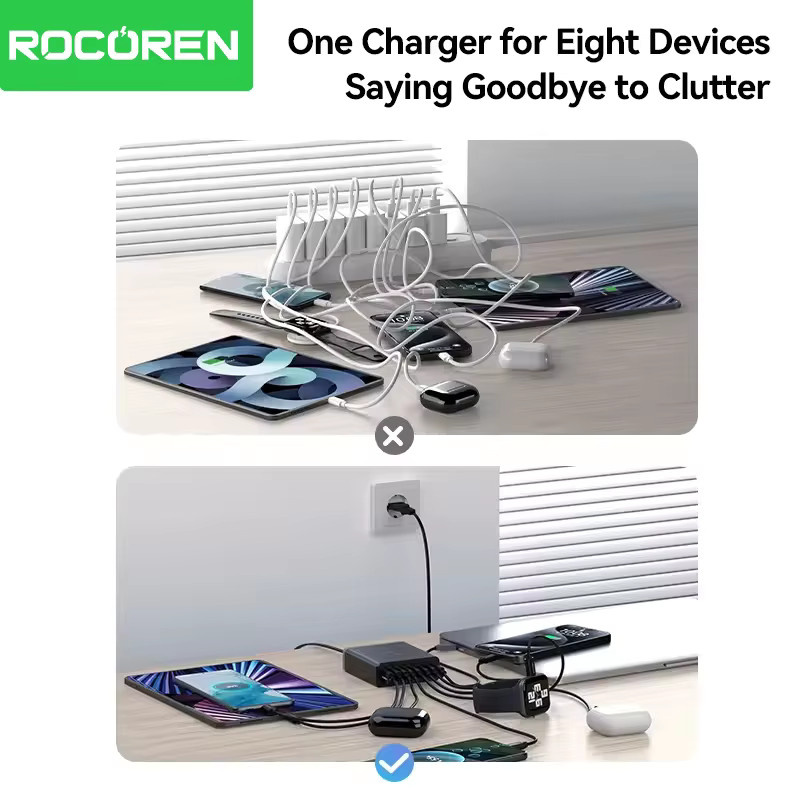 Rocoren 8-in-1 USB-Ladegerät 200W Desktop-Schnellladestation mit USB-C in Schwarz - Bild 2
