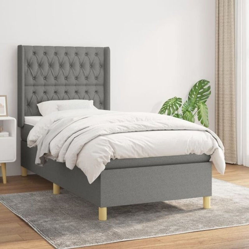 vidaxl Boxspringbett mit Matratze aus Stoff in Anthrazit Grau B/T/H: 90 x 200 cm - Bild 1