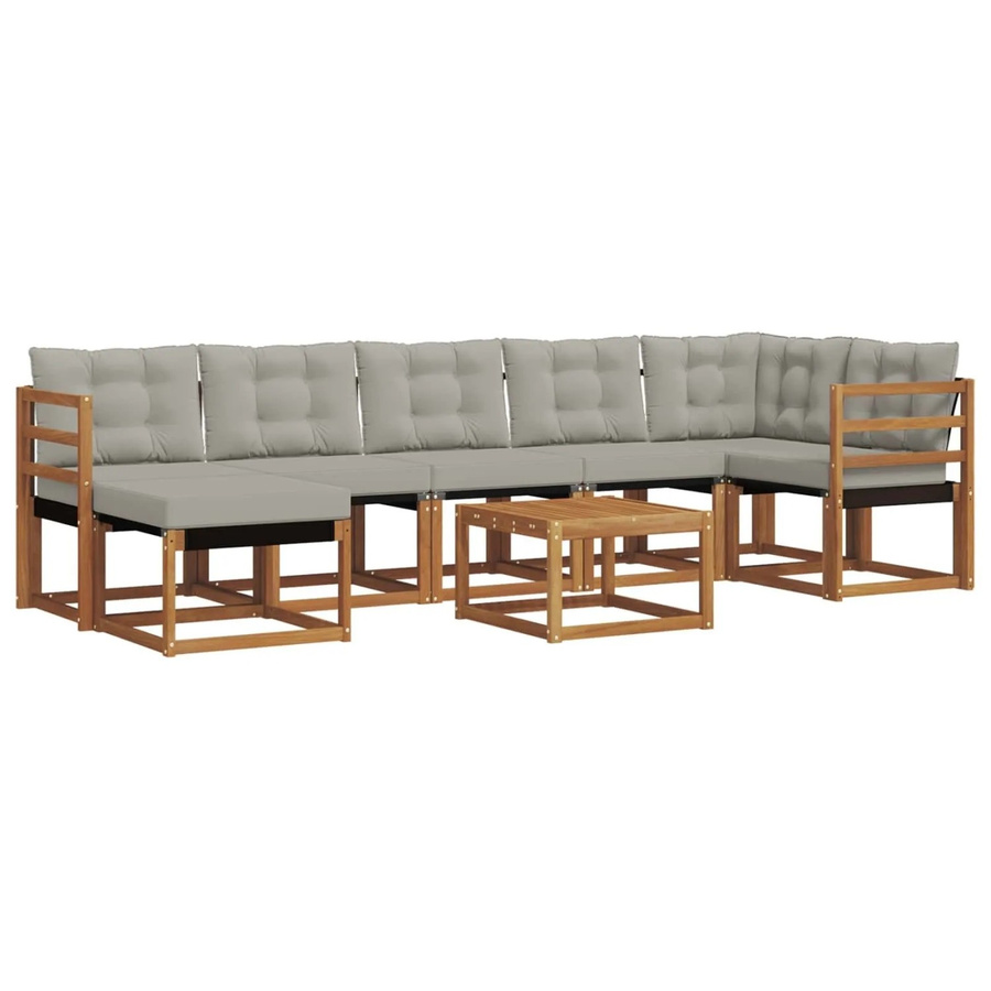vidaXL Outdoor-Sofagarnitur 8-teilig aus Akazienholz in Natur mit hellgrauen Textilene-Kissen und Armlehnen - Bild 2