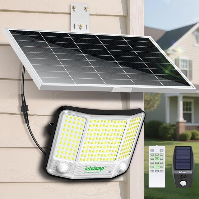 intelamp LED Solarleuchte für Außenbereich mit Bewegungssensor, 4000 Lumen, IP65 wasserdichte Wandlampe in Schwarz für Garten und Straße - Bild 1