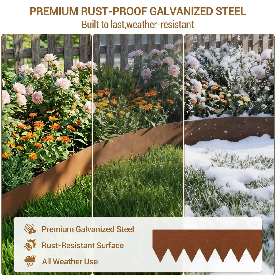 HiMISS Gartenkante aus verzinktem Stahl in Schwarz oder Braun, flexible Metall-Landschaftskante mit Spikes als biegbarer Trenner für Blumenbeete, Wege und Rasenflächen - Bild 4