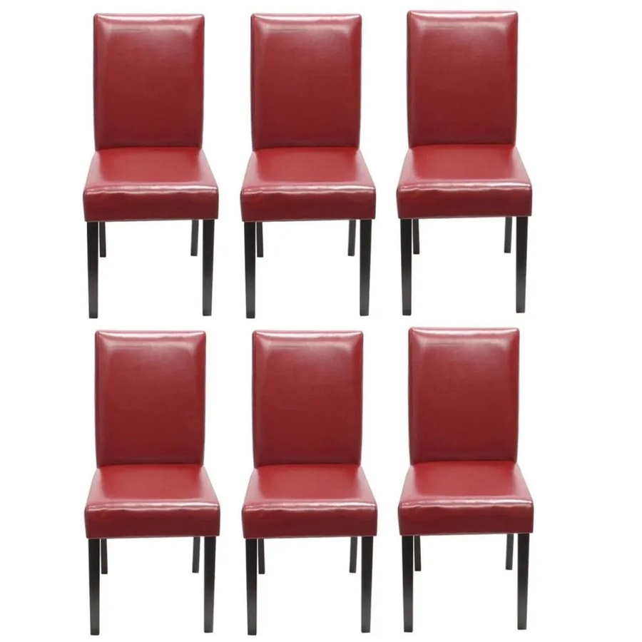 6er-Set MCW Esszimmerstühle Littau aus Leder in Rot mit dunklen Beinen - Bild 3