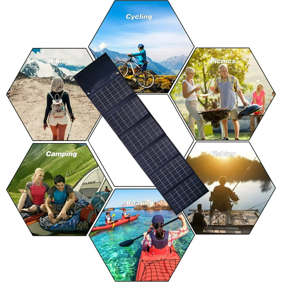 EESBAO Tragbares Solarladegerät 50W Faltbare Powerbank mit USB-C und DC-Ausgängen in Schwarz für Outdoor und Camping - Bild 5