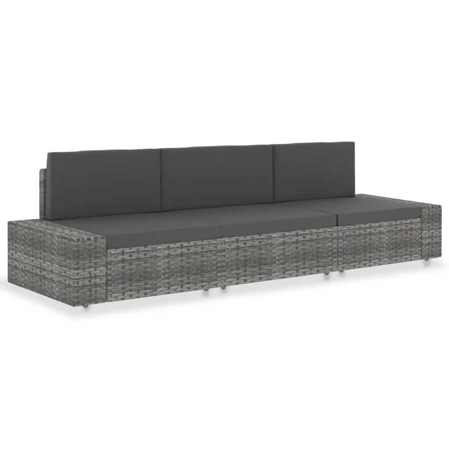 vidaXL Modulares 3-Sitzer-Sofa aus Poly-Rattan in Grau mit Stoffpolsterung und Metallrahmen - Bild 2