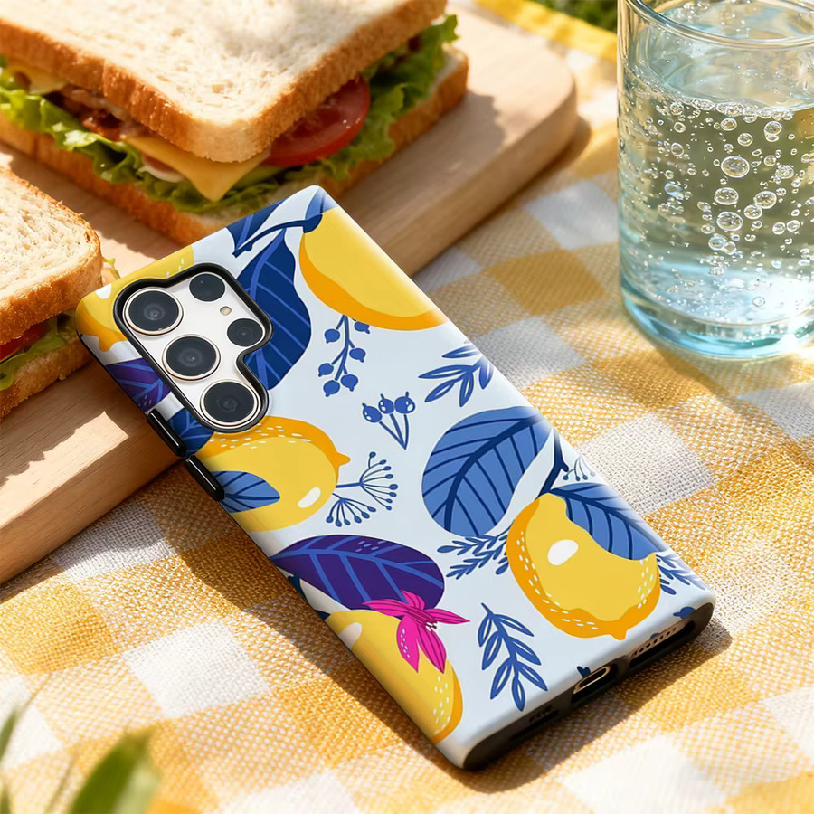 Handyhülle mit Zitronen- und Blumenmuster für Samsung Galaxy S25 Ultra, S24 und S23 Ultra Plus in Multicolour mit glänzender doppellagiger Rückseite - Bild 3