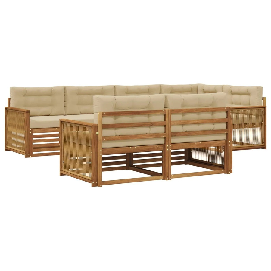 vidaXL Outdoor-Sofagarnitur aus Akazienholz in L-Form mit Kissen, Farbe Natur und Beige - Bild 2