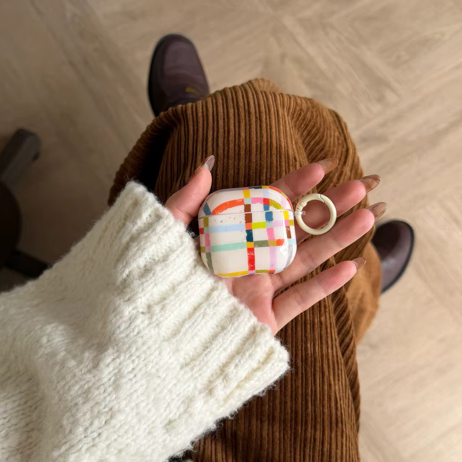 Stoßfeste Graffiti Kopfhörerhülle mit bunten Linien und Gittermuster für Apple AirPods 1, 2, 3, 4 und Pro 2, Farbe: Korall/Mehrfarbig - Bild 4
