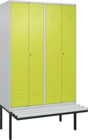 C+P Spind Classic PLUS Schwarz-Weiß-Bank mit 4 Abteilen, auskragende Sitzbank mit Kunststoff-Sitzfläche und Zylinderschloss, B/T/H: 212,0 x 120,0 x 81,5 cm - Bild 1