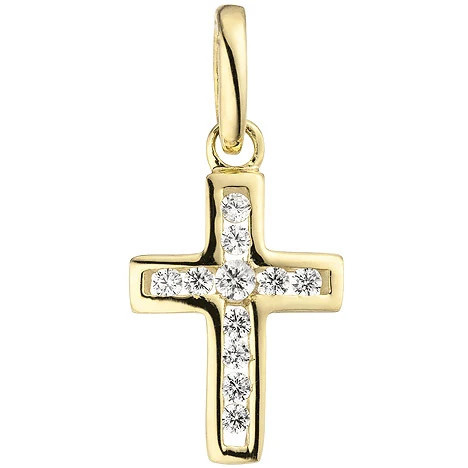 Colfem Anhänger Kreuz, 375 Gelbgold, 11 Zirkonia, Unisex - Bild 1