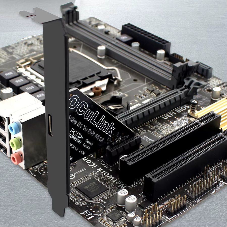 ALLOYSEED PCIe zu Oculink Adapterkarte SFF-8611 & 8612, PCIe 4.0 x4/x1, Schwarz - Bild 2