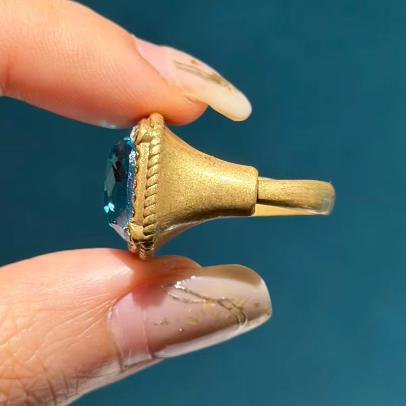 Icareu Ring, blauer Kristall, Gold, Damen, Vintage - Bild 4