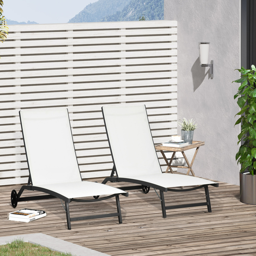 Outsunny Set mit 2 Gartenliegen aus Aluminium und Textilene in Creme, 5-fach verstellbare Rückenlehne und Rollen, B/T/H: 66 x 165 x 102 cm - Bild 2