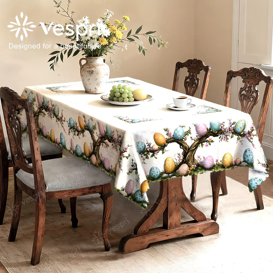 Vespri Oster-Tischdecke mit floralem Design in Weiß und Braun aus Polyester - Bild 3