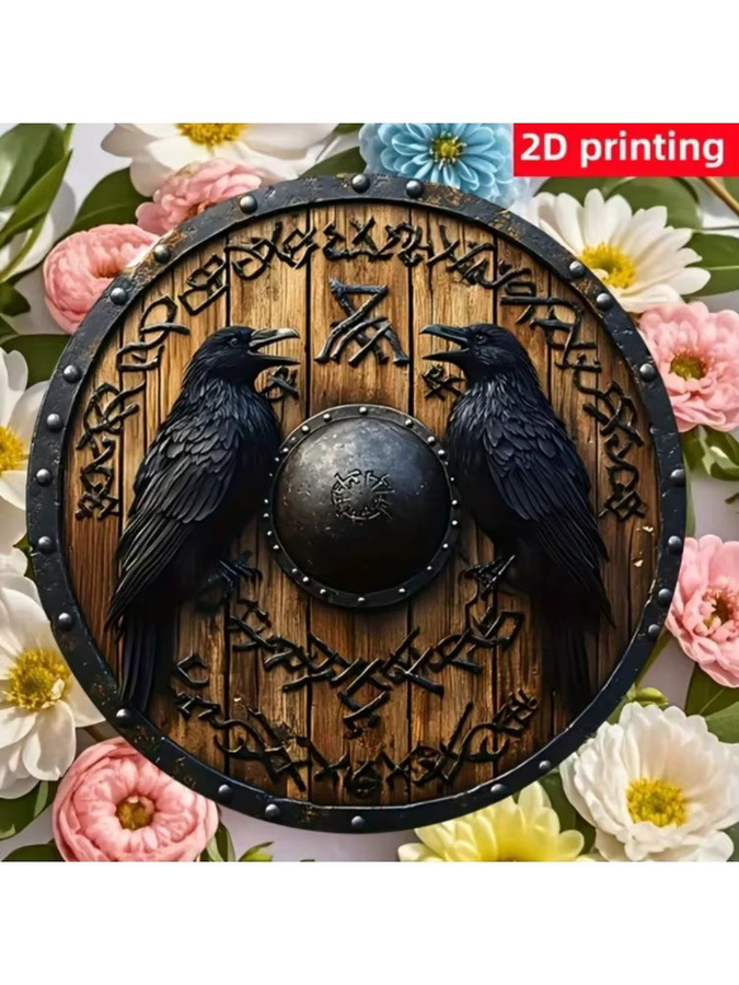 Rundes Retro Metall-Wandschild von CIFBUY mit Nordischen Rabenrunen und Vogel-Motiv, Durchmesser: 20,32 cm - Bild 5