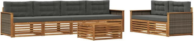 vidaXL Outdoor-Sofagarnitur aus Akazienholz in L-Form mit Tisch und Kissen, Farbe: Natur und Anthrazit - Bild 1