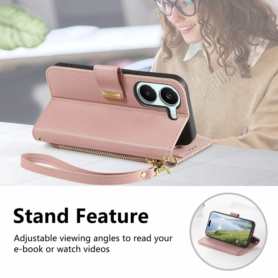 Xiaomi Poco X8 Pro Max X8 Pro X7 Handyhülle aus PU-Leder mit Kartenfach und Handgelenkriemen in Pink - Bild 2