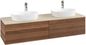 V&B Antao Waschtischunterschrank mit Frontstruktur und LED-Beleuchtung, Wandmontage, Farbe: Botti Weiß - Bild 1