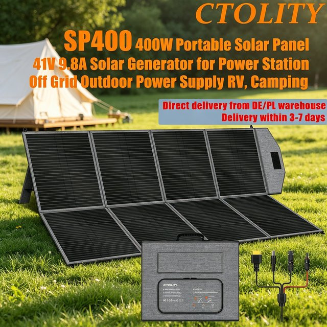 CTOLITY SP400 400W Tragbares Solarpanel, faltbares Solarpanel zum Laden mit 41,0V für Camping und Wohnmobile - Bild 1