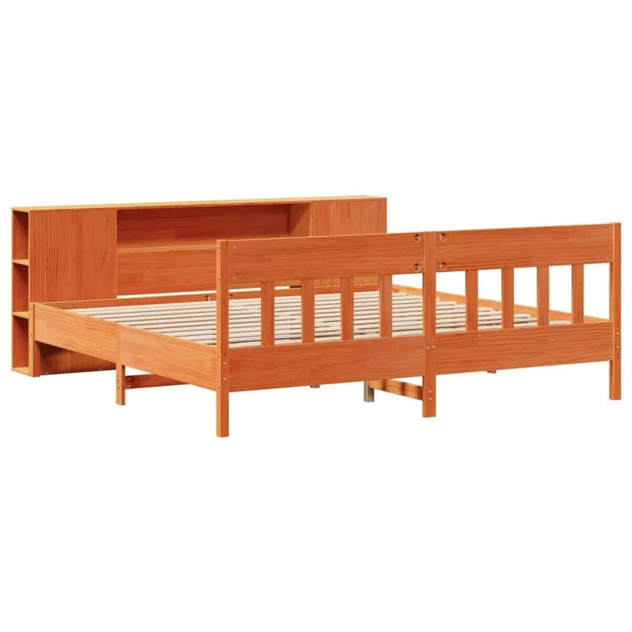 vidaXL Massivholzbett aus Kiefernholz mit Regal in Braun, rustikal, Wachsbraun, B/T/H: 200 x 200 x 205,5 cm - Bild 2
