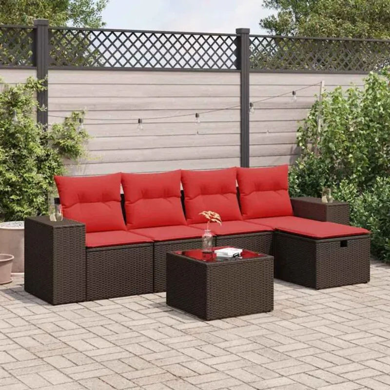 6-teilige moderne Garten-Sofagarnitur aus braunem Poly-Rattan mit Kissen von vidaxl - Bild 1