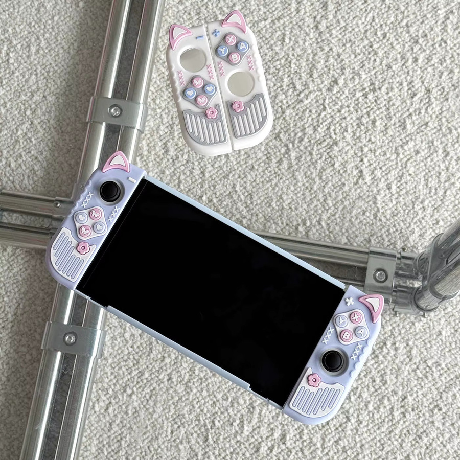 Kawaii Silikon-Schutzhülle mit Katzenohren für deine Nintendo Switch OLED und Joy-Con Controller - Bild 3