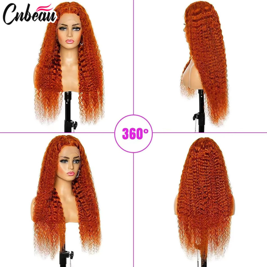 CNBEAU Echthaar Perücke, Deep Wave Lace Front, Orange, 30 Zoll - Bild 3