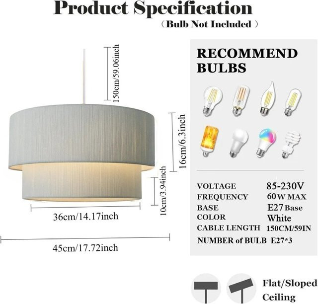 JOYINLED Moderne Handgewebte Hängelampe aus weißem Hanfseil und Rattan, Pendelleuchte für E27, Durchmesser: 45 cm - Bild 1