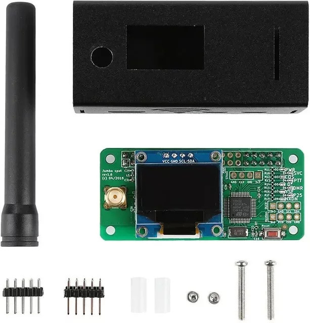 AISANRAY Jumbospot UHF VHF UV MMDVM Hotspot für P25 DMR YSF DSTAR NXDN in Schwarz mit OLED, Metallgehäuse und Antenne für Raspberry Pi Zero W/3B/4B - Bild 1