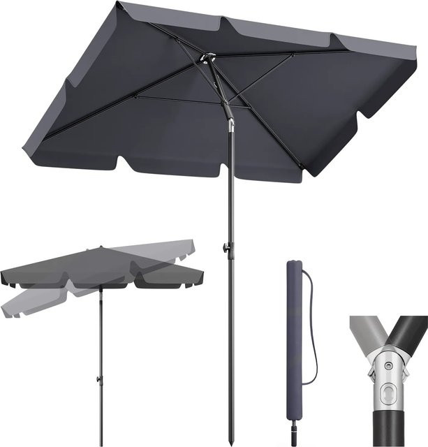 Sekey Balkonschirm Rechteckig mit Schutzhülle aus Polyester und Metall in Grün oder Schwarz, B: 200 cm, T: 125 cm, H: 235 cm - Bild 1